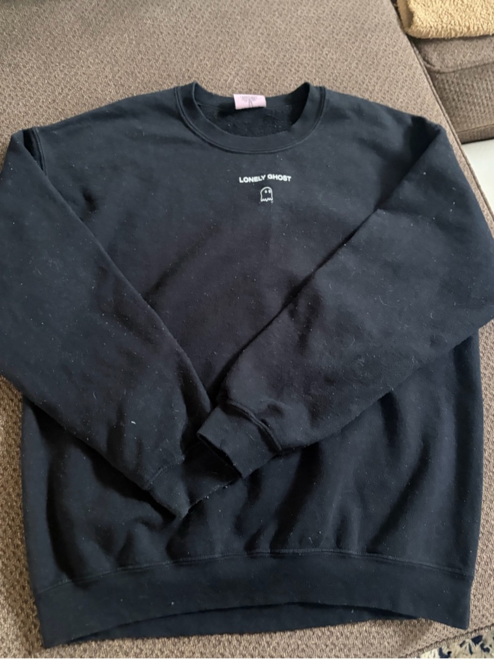 LONELY GHOST Black Crewneck Sweatshirt with Small White Logo